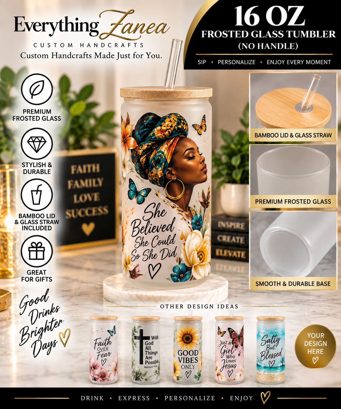 Personalized 16 oz Glass Tumbler